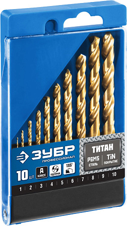 ЗУБР "Профессионал" набор сверл по металлу "ТИТАН" (10 шт.)