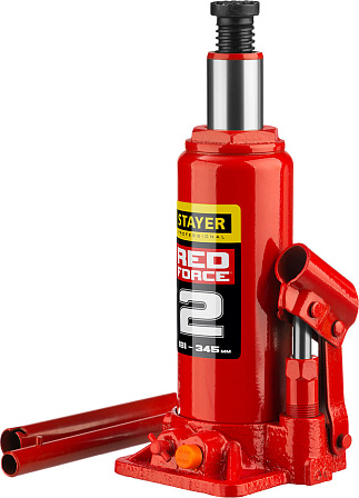 STAYER "RED FORCE" домкрат бутылочный (2 тонны)