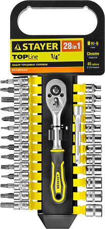 STAYER "TOPLine" набор торцовых головок 1/4" (28 предметов)