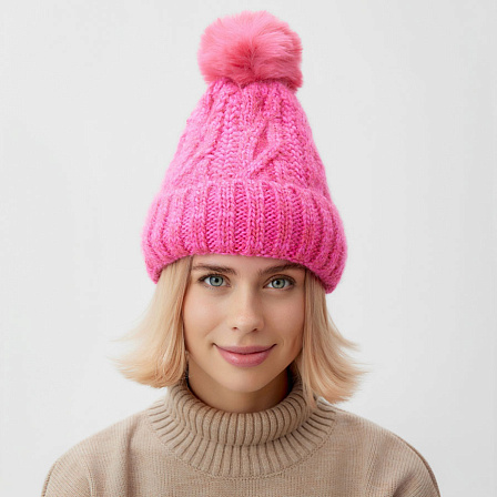 Шапка с подкладом и помпоном ц: розовый