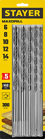 STAYER Maxdrill набор удлиненных спиральных сверл (5 шт.)