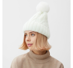 Шапка с подкладом и помпоном ц: молочный