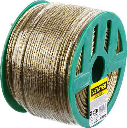 STAYER стальной трос в полимерной оболочке (d=3 мм, 200 метров)