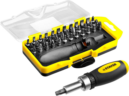 STAYER "Compact-38" реверсивная отвёртка с битами