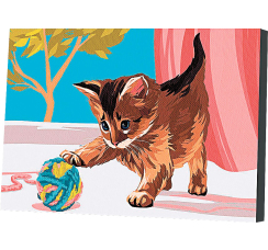 Картина по номерам  ?Котёнок с клубком? (30х20 см, 14 цветов)